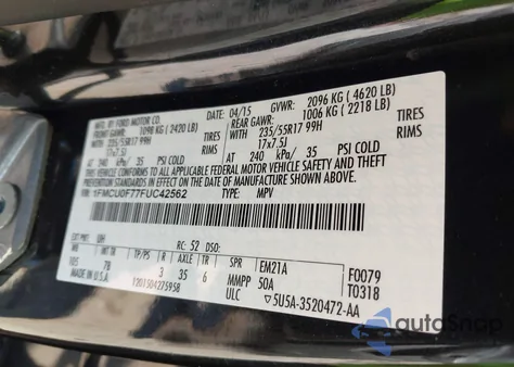 2015 Ford Escape S from USA, damaged, VIN 1FMCU0F77FUC42562